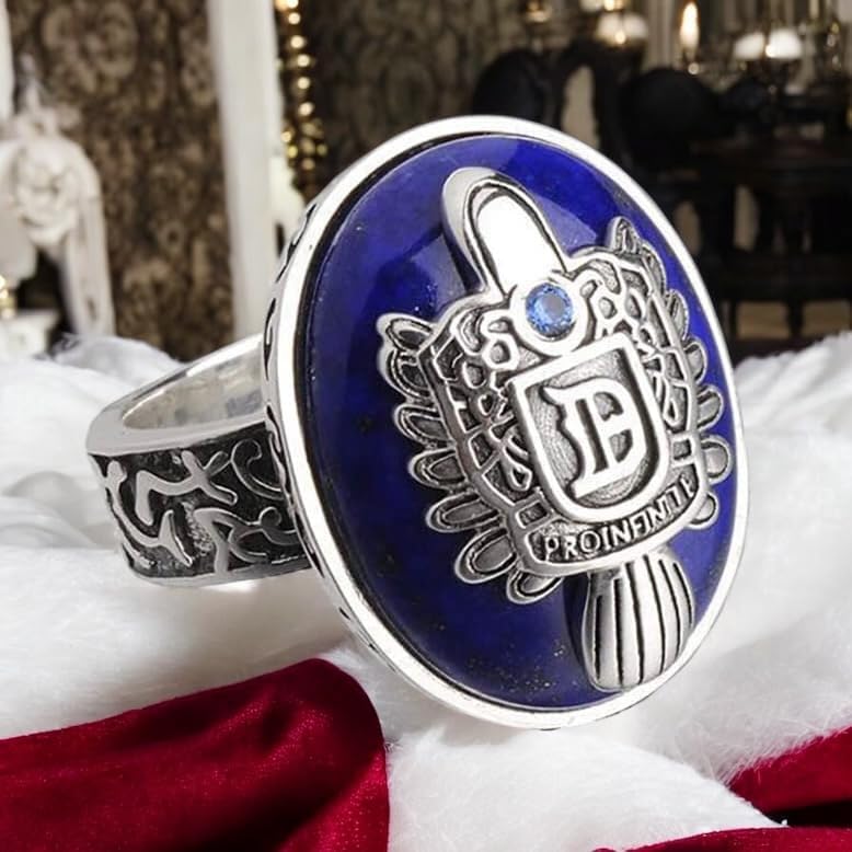 PRINCESS CUTENESS STORE Damon Salvatore 925 Sterling Silver Vampire Daywalking Anti-Sunlight Natural Lapis Lazuli Stone Ring