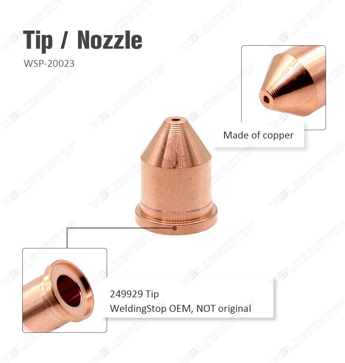 WeldingStop Electrode 256026 Tip 249929 for Miller Spectrum 875 Auto-Line Cutter XT60 Torch 60A PK-20