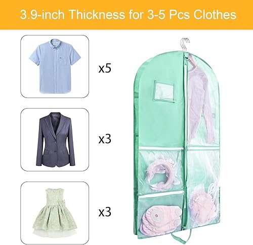 Vista 102 de Paquete de 2 bolsas de ropa para colgar ropa de viaje, bolsa de baile de 40 pulgadas, bolsas de ropa de baile para bailarines, artículos esenciales