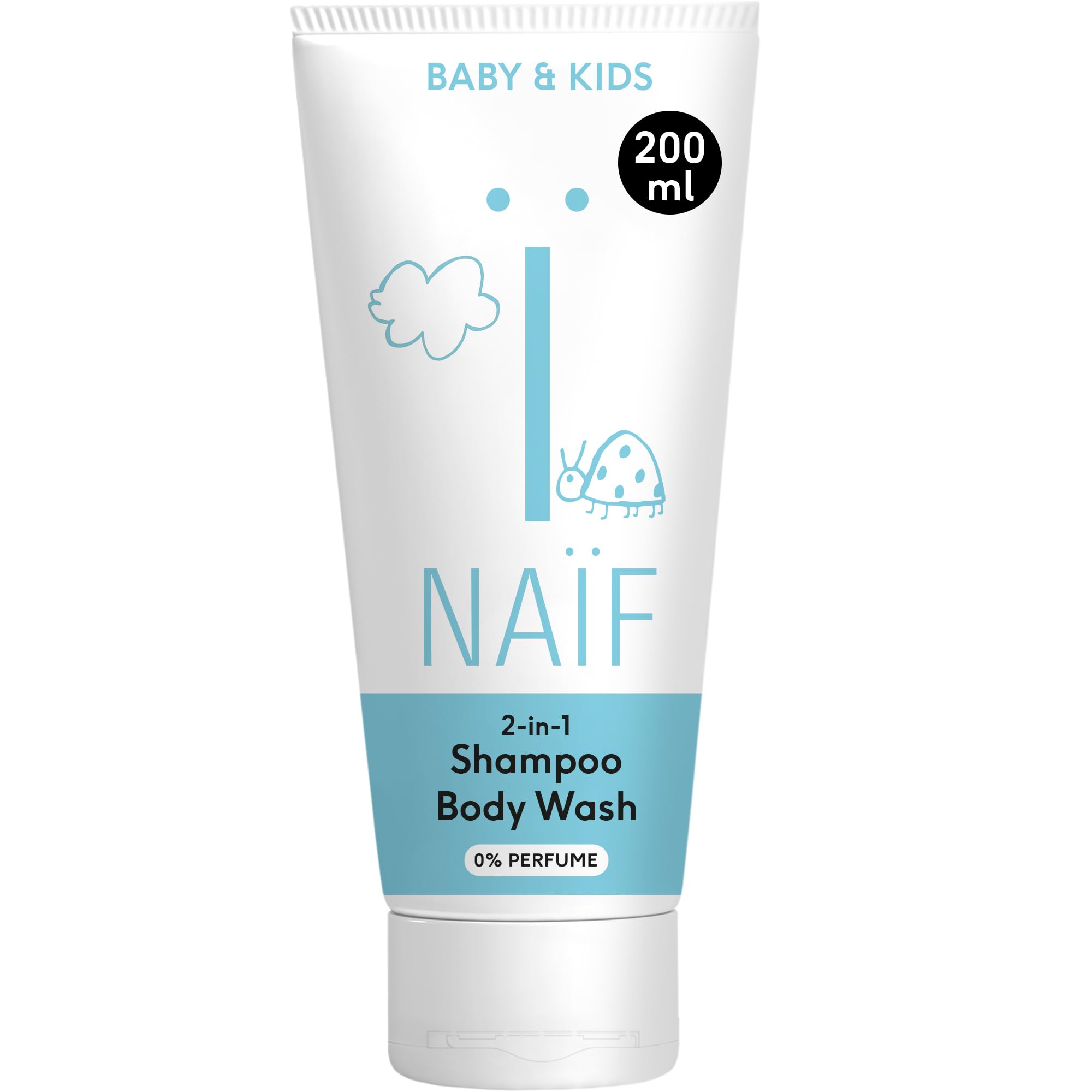 Naïf - 2 in 1 Shampoo & Duschgel - 0% Parfüm - Ohne SLES, Mikroplastik oder Silikone - Dermatologisch getestet - Inhaltsstoffe auf natürlicher Basis - 200ml