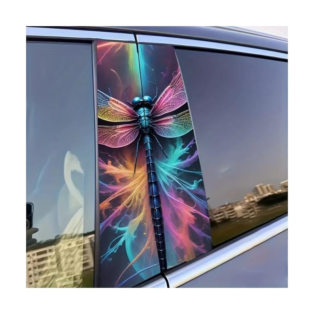 Bertdcx One Color 2 Colored Dragonfly Car B-Pillar Stickers Easy To Tear And Stick Auto Parts