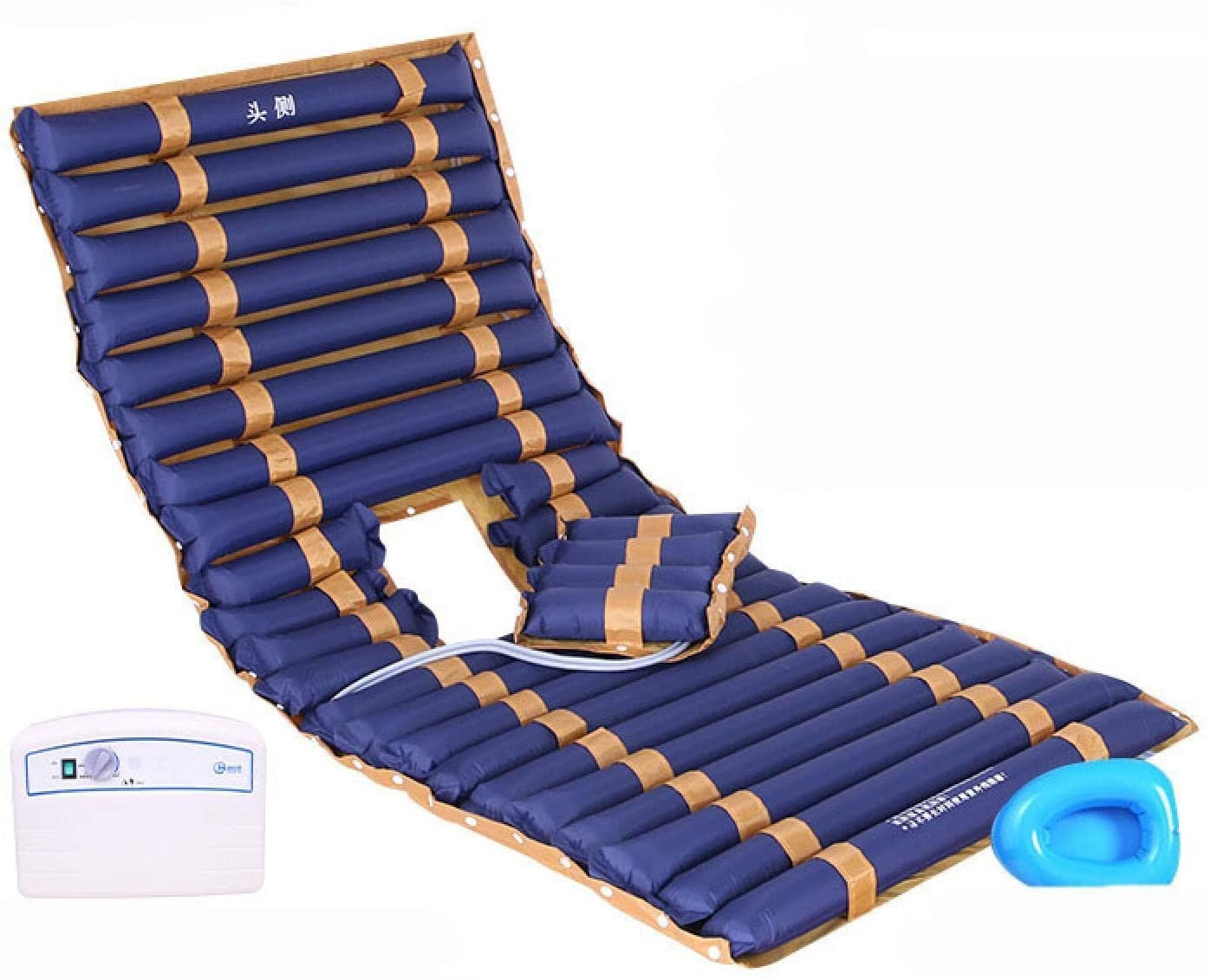 Colchón de Aire antiescaras con Bomba de Aire silenciosa, colchón de presión alterna, Doble vía aérea para aliviar heridas en la Cama, Inflable con Orificios (B con Orificios+)