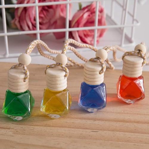 Miniatura 7 de 4 botellas de perfume de vidrio colgantes de 0.3 fl oz recargables para automóvil, con forma de diamante, botella difusora colgante, botella