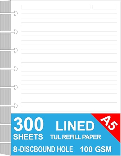 Miniatura 8 de Papel de repuesto para discos de tamaño junior, 8 discos, recambio de papel de arco rayado, 100 gsm, papel blanco de recambio de papel de disco, 100