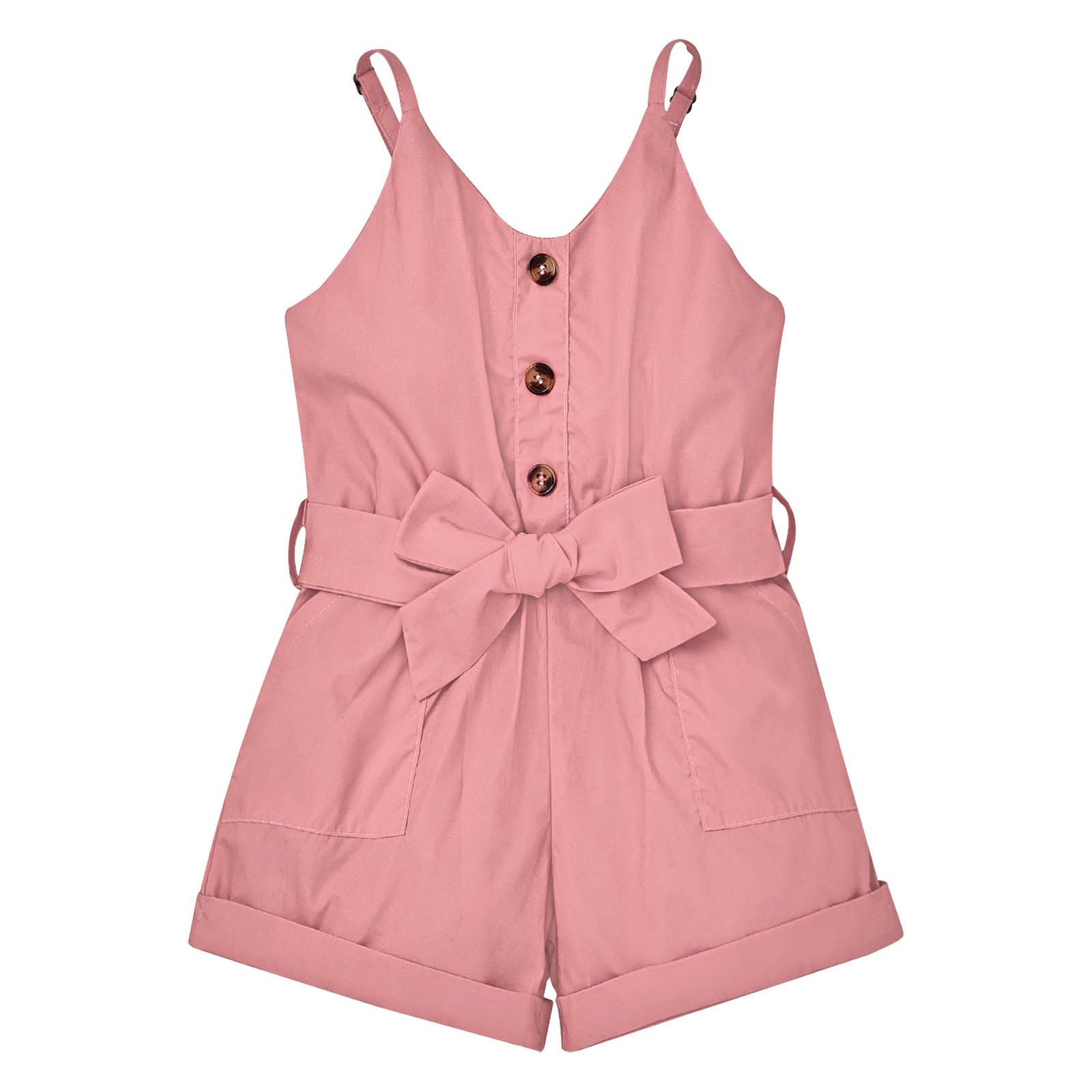 ODIMAME Girl Romper Summer Short Jumpsuit V-neck Adjustable Spaghetti Straps Side Pockets Outfits 5-14 Years Old