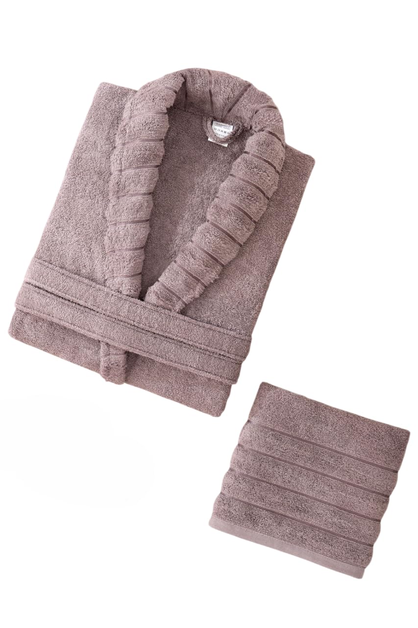 Mira Home Soft Elegance Banyo Tek Kişilik Bornoz Takımı%100 Pamuklu Mürdüm L-XL