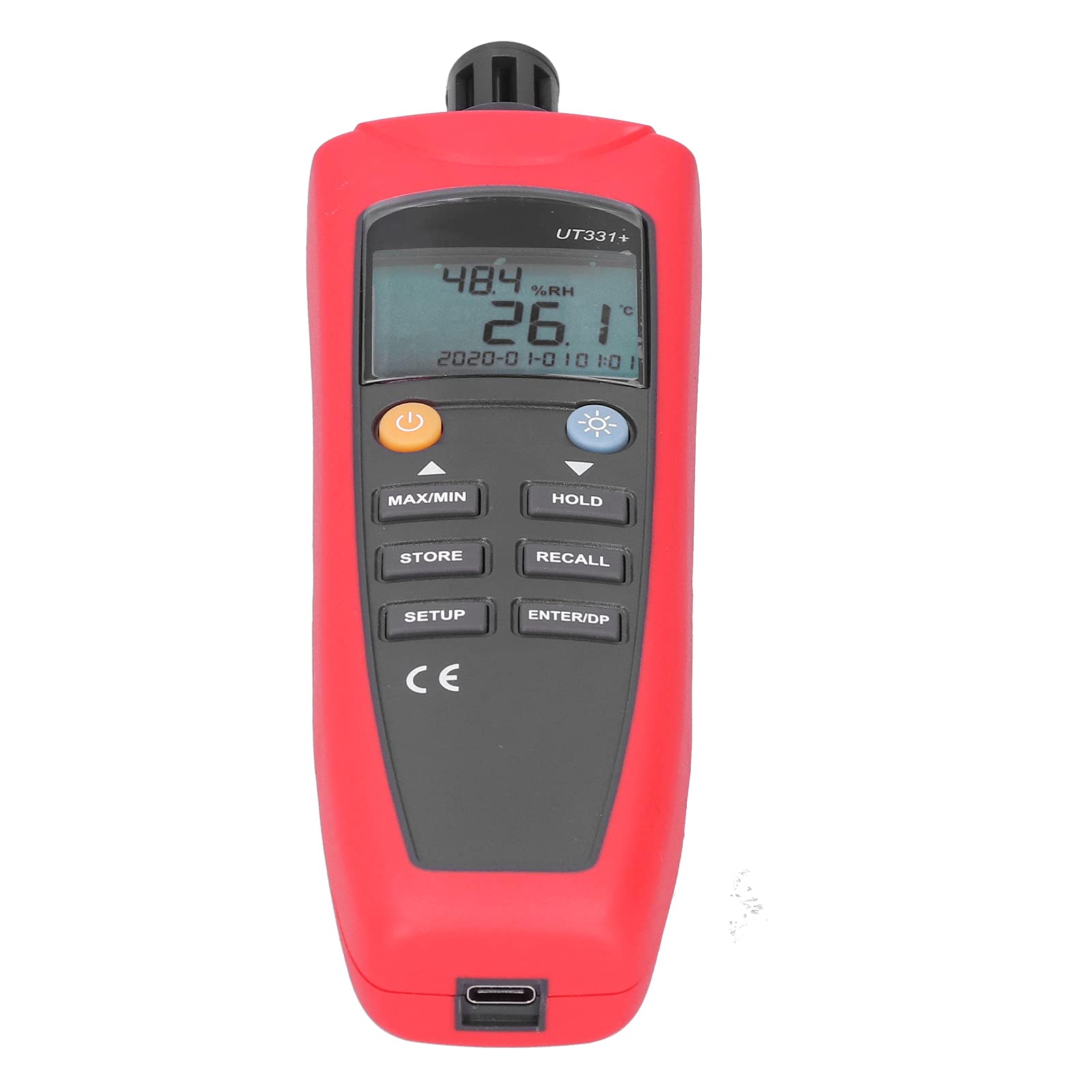 Termómetro Digital UT331+ Medidor de Humedad y Temperatura ABS con Rango de Humedad Relativa de 0 a 99,9% 4 a 158 °F Retención de Datos Alimentación USB para Uso en Interiores, Oficinas,