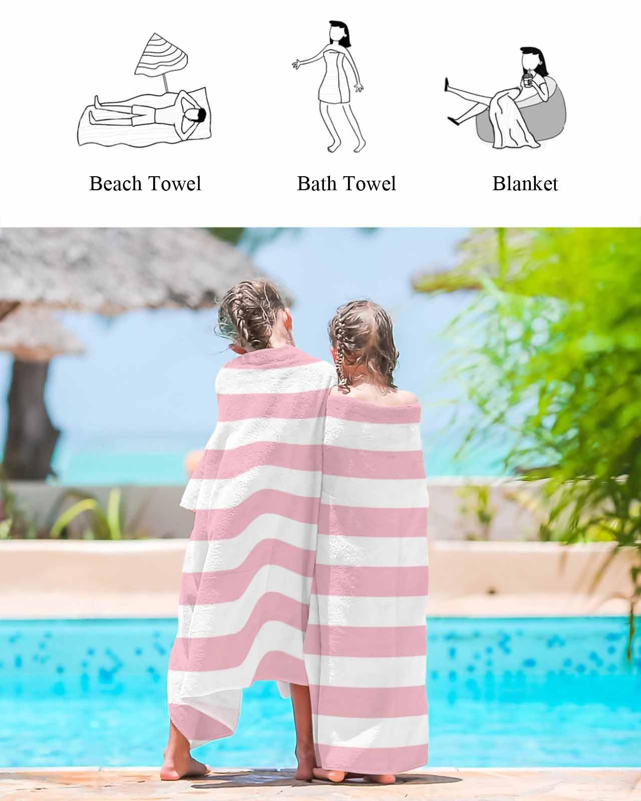 Amazon.com: Beach Towels Pink and White Stripes Bath Pool Towel
