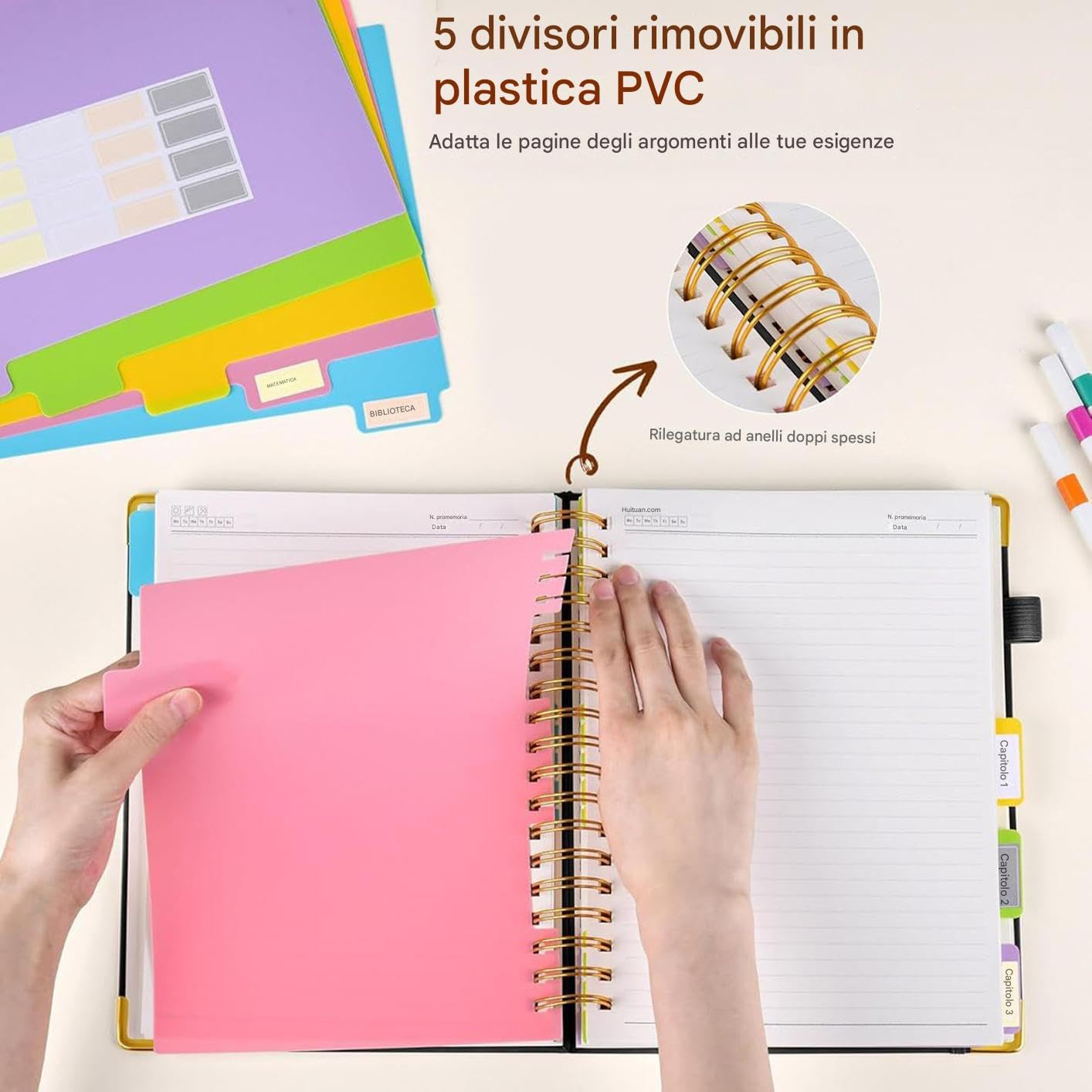 Quaderno a Blocco note con divisori rimovibili e linguette per planner 300