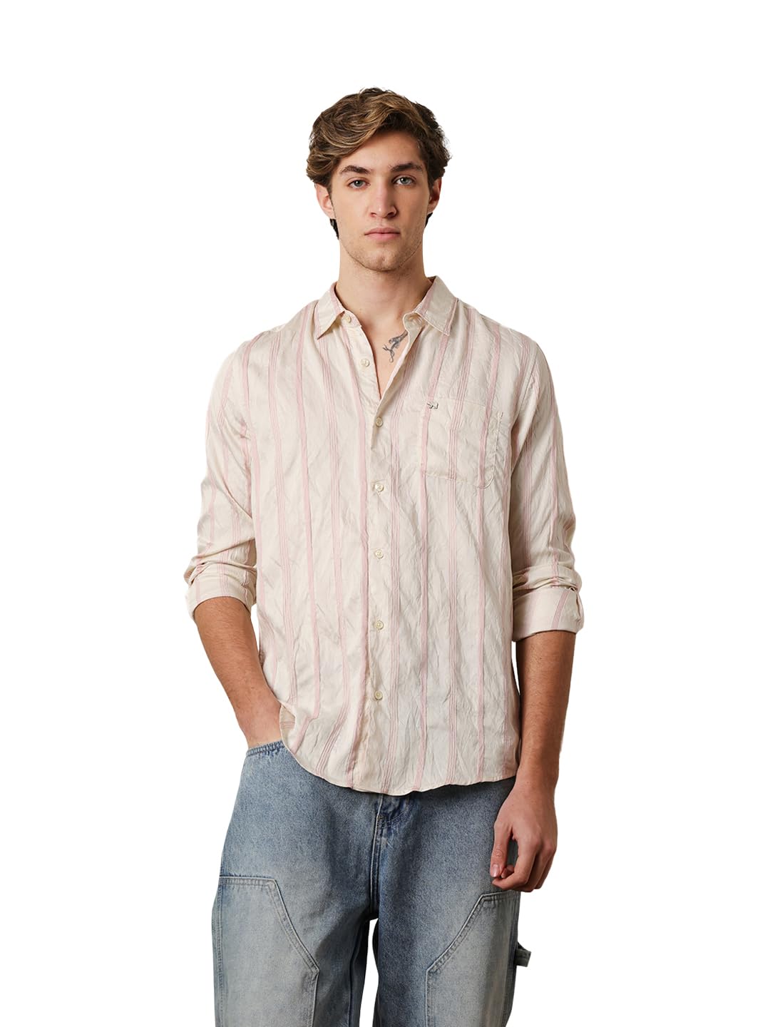 the bear house Men Textured Striped Slim Fit Casual Shirt-picture-15