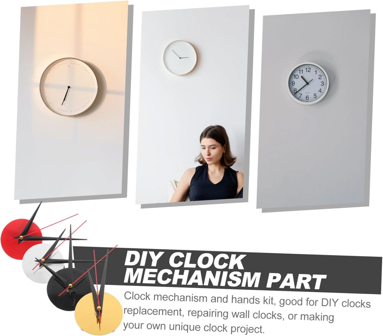 12sets DIY Clock Movement Replacement Kit Acrylic Wall Clock Mechanism Simple Elegant Hands