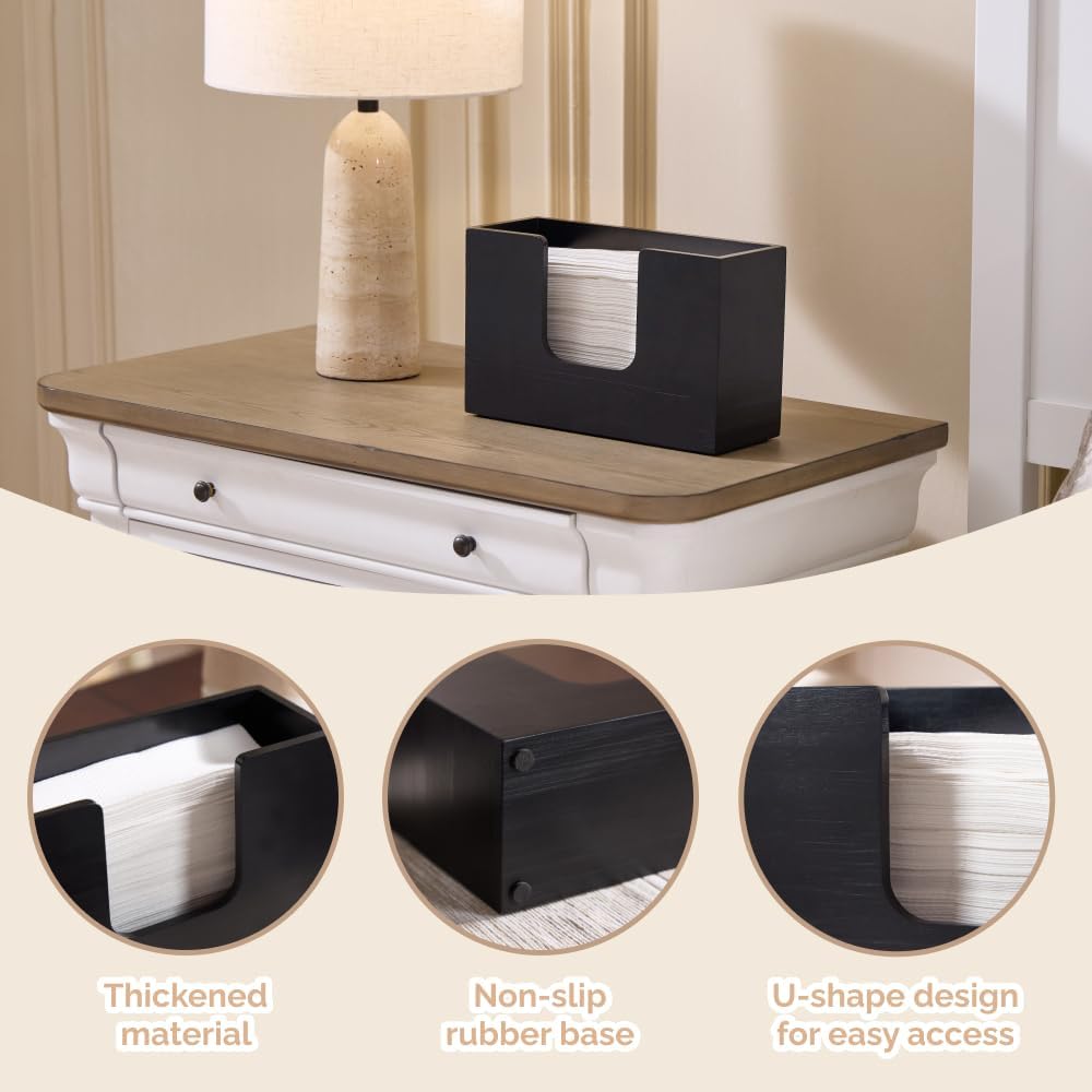Wooden Paper Towel Dispenser Holder – Wood Napkin & Hand Towel Holder for Countertop, Bathroom, Kitchen & Restaurant, Guest Restroom, Fits C-Fold, Z-Fold & Trifold Paper Towels (1, Black)