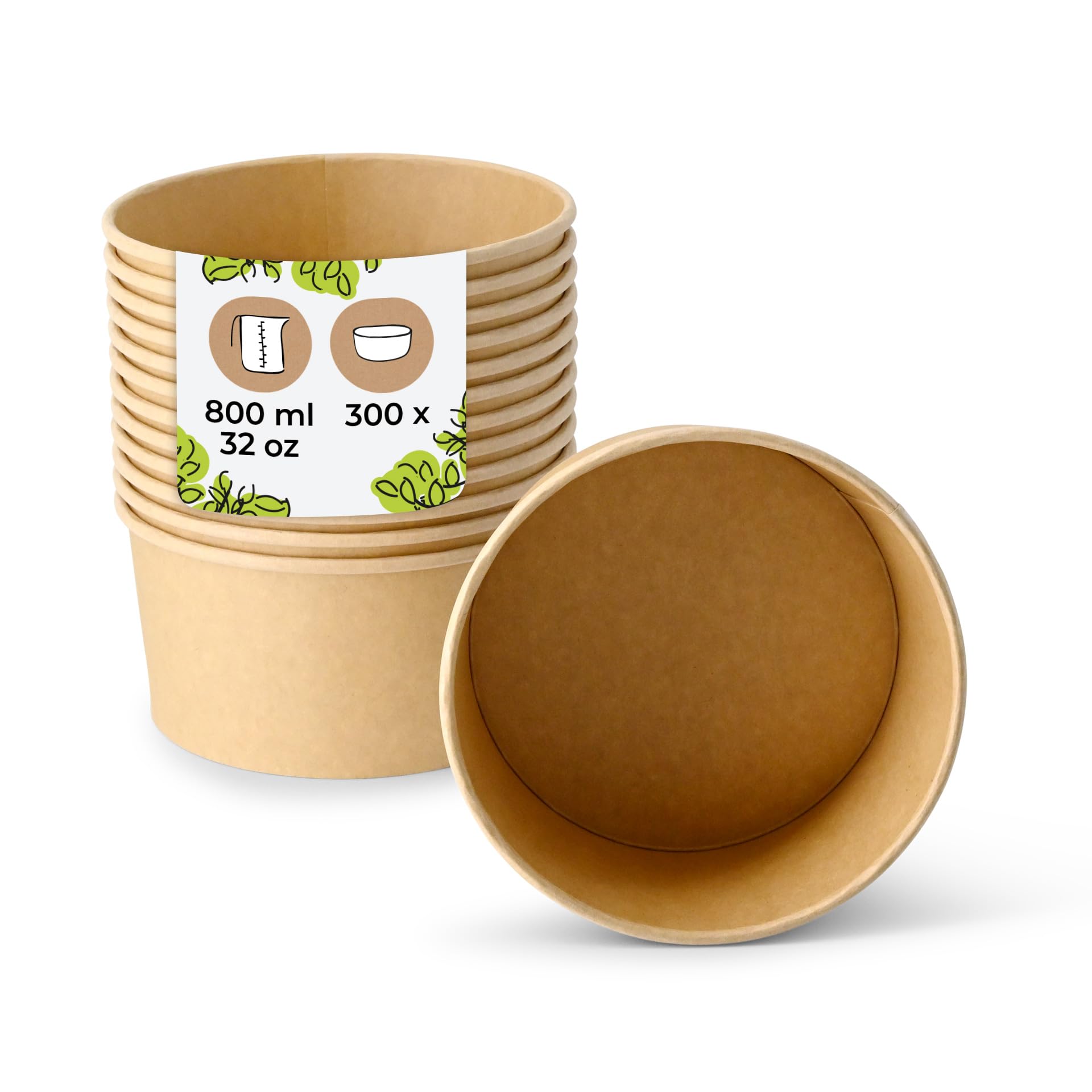BIOZOYG bol de cartón para ensalada 300 unidades | 800 ml | kraft - biodegradable y con revestimiento PLA - envase to go para ensaladas, bowls y platos calientes - sostenible y resistente a la grasa