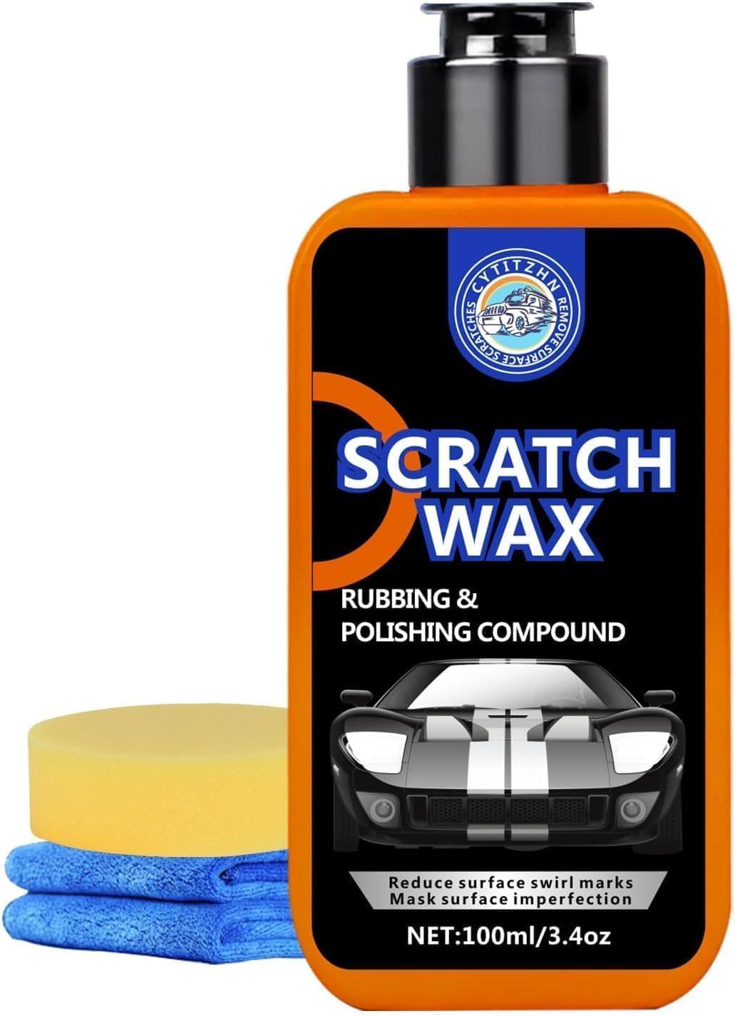 CYTITZNH Scratch Remover Wax – Restore Car Paint, Remove Scratches, Scuffs &amp; Swirls, Safe for All Paint Finishes, Easy DIY with Buffer Pad &amp; Towel, 100ML/3.4oz
