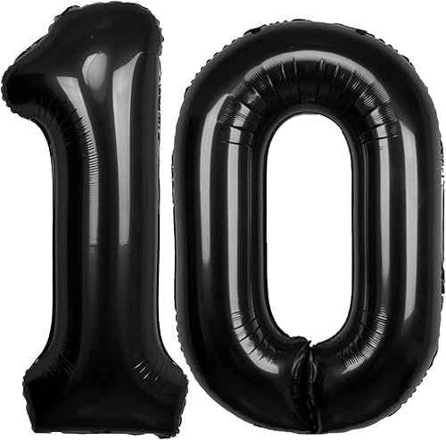 Globos negros de 40 pulgadas con el número 10, gigantes, grandes, de papel de aluminio de Mylar con el número 10, suministros de decoración para