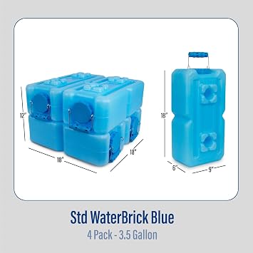WaterBrick International WaterBrick Water Storage Containers for Emergency Water Storage | 4-Pack of Stackable 3.5 Gallon Water Container Bricks | Food-Grade HDPE Plastic | BPA-Free | STD Blue