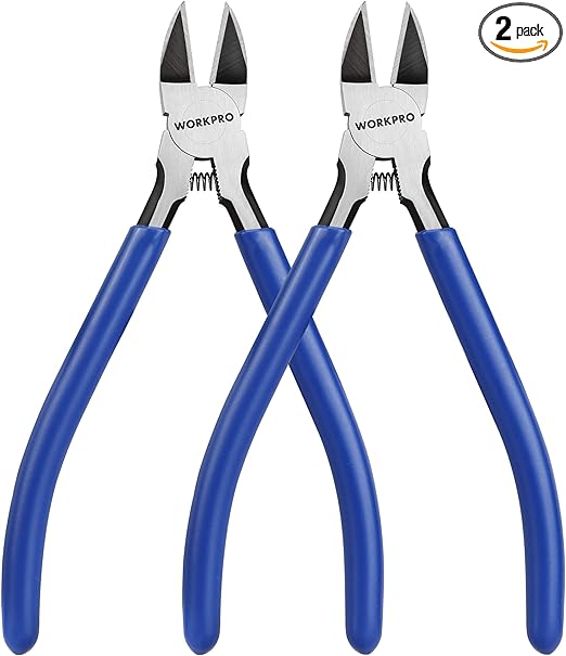 WORKPRO 2 Pack Wire Cutters, 6 Inch Precision Flush Cutters, Spring Loaded Side Cutting Pliers, Sharp Diagonal Cutters for Crafts, Jewelry Making, Electronics