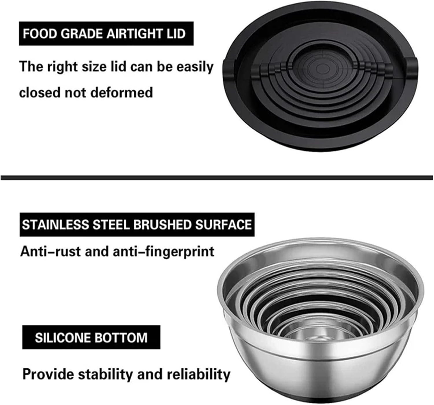 6 Pieces Mixing Bowls with Lids and Non-Slip Bases, Stainless Steel Mixing Bowls Set for Baking Nesting Storage Bowls