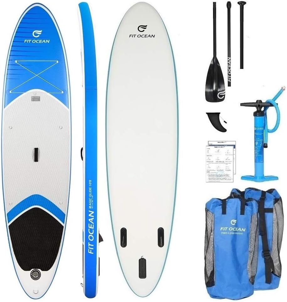 MAGIC GLIDE 10'8 Blue inflatable SUP Paddleboard. A BOARD FOR THE WHOLE FAMILY (carries 1 adult up to 140 KG + kids) AND is great to paddle alone. Size: 330X81X15 cm thick military grade PVC Board (stiff & paddle with dry feet).
