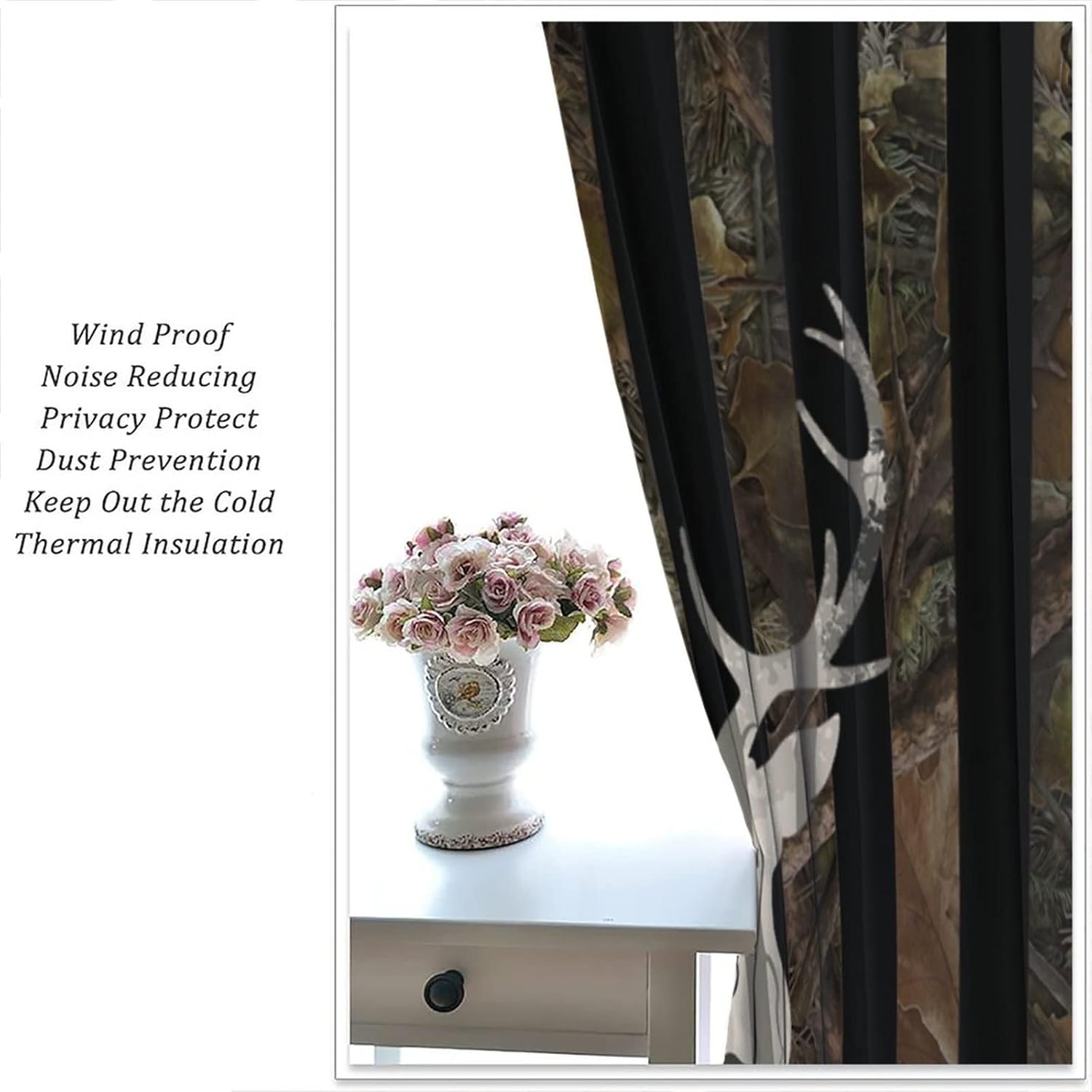 Flag Blackout Curtains,Camo Forest Black White Stars Stripes USA Flag Window Drapes,Deer Silhouette Hunting Animal Vintage Farmhouse Curtains for Kids Boys Girls Bedroom 42x54 Inch