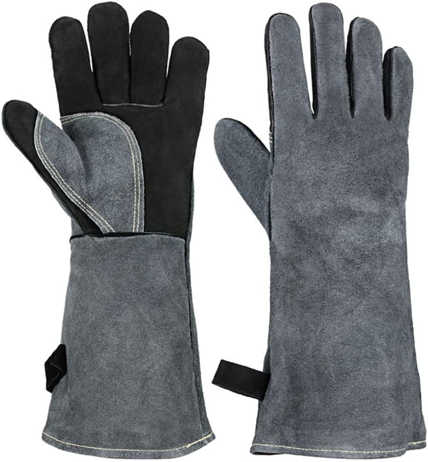 500℃ Heat Resistant Oven Gloves Mitts Baking BBQ for Grill Insulation Leather Forging Welding(M)