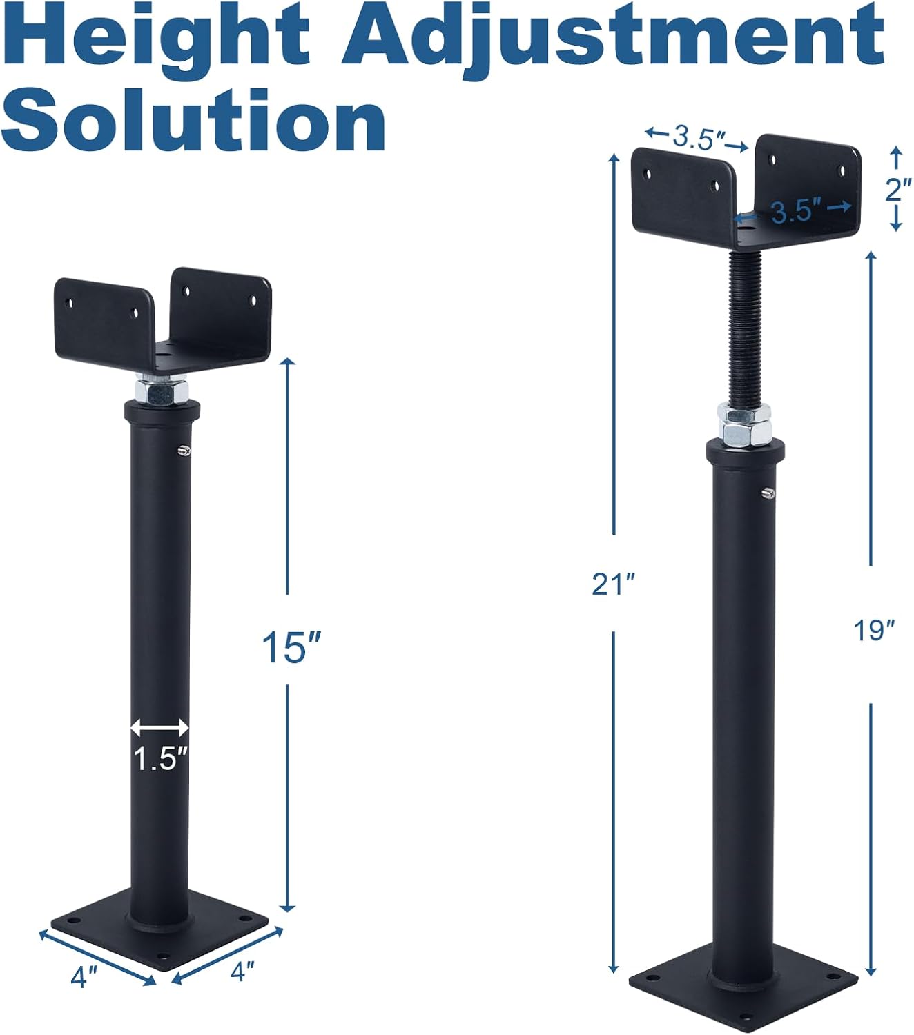 4 Pack U-Shaped Floor Jack, Heavy Duty Adjustable Steel Telepost with U-Head for 4x2, 4x4, 4x6 Joists, 15-19 Inch Adjustment Range, Screw Jack Post for Beam Support & Leveling
