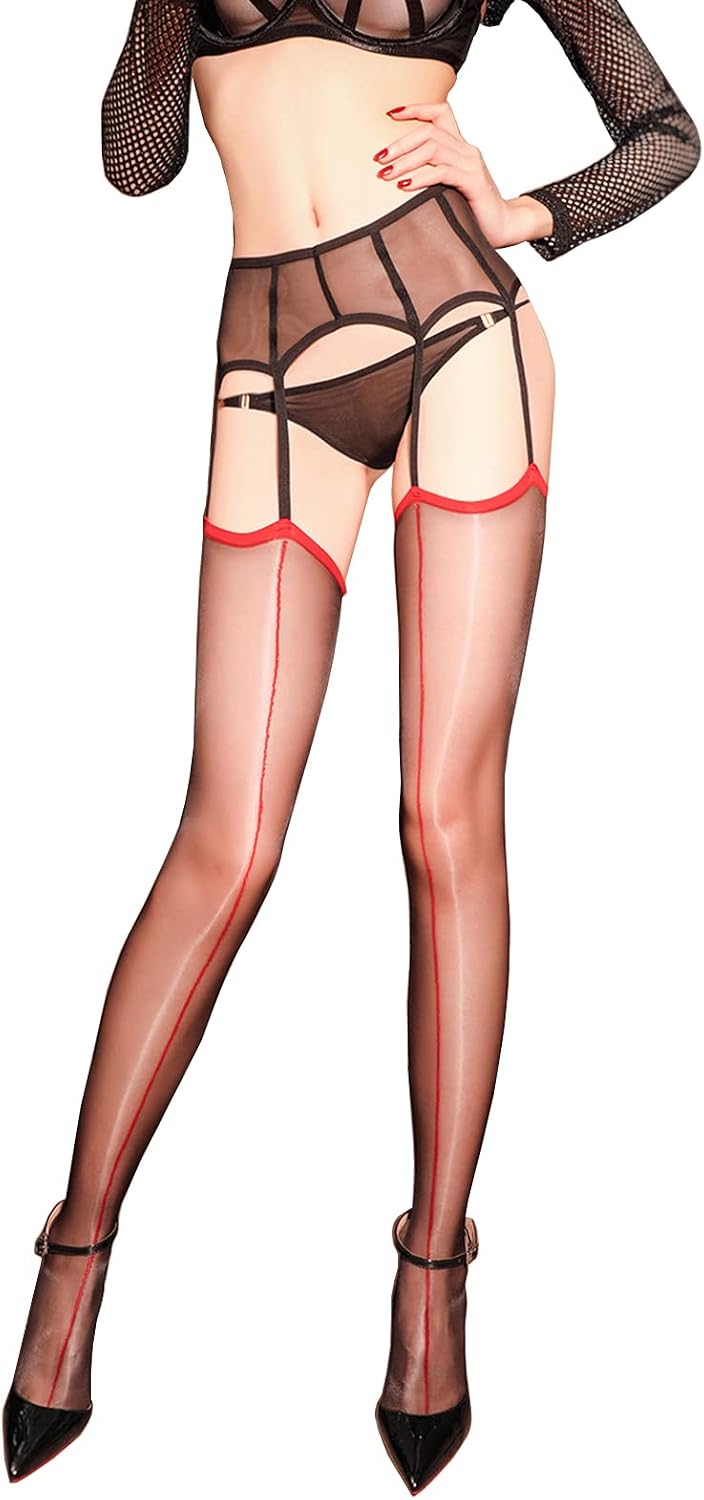 Women's Sheer Back Seam Suspender Stocking Sexy Garter Tights Shiny Ultra-Thin Suspender Tights