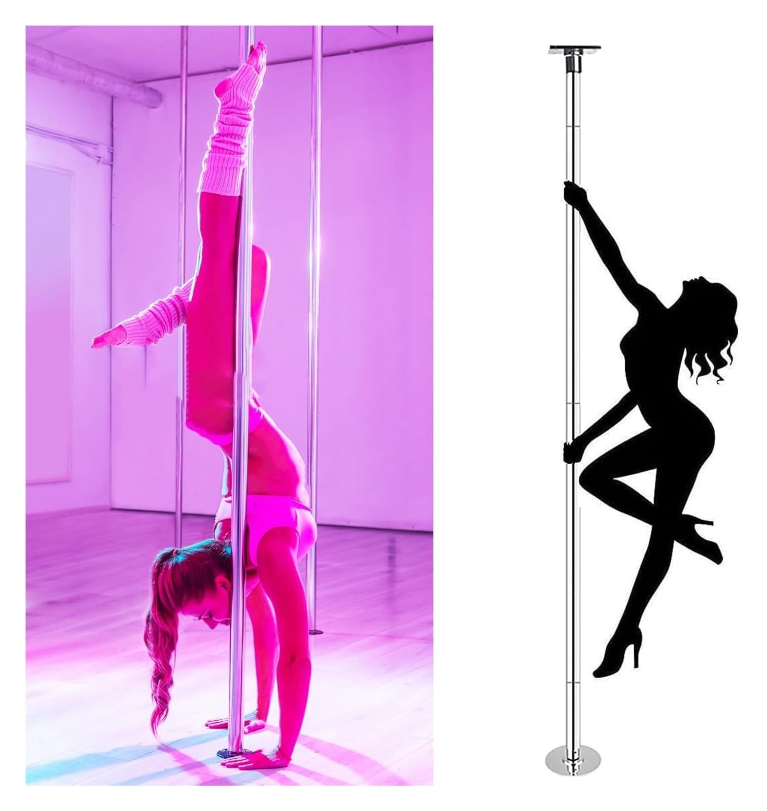 JYBNBBE Stripper Pole,Dance Pole, Static & Spinning Permanent Pole Dancing Pole, Height Adjustable Top-Mounted Stripper Pole,Height 2.23-2.74m (7.3ft