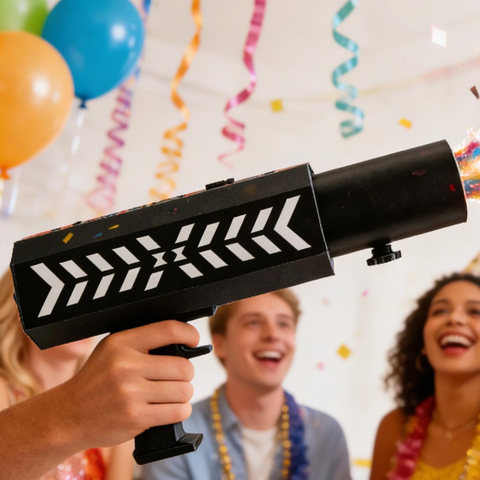 Wiederaufladbarer RGB-Konfetti-Launcher mit LED-Lichtern, Handheld-Elektro-Einloch-Party-Konfetti-Maschine, Schwarz
