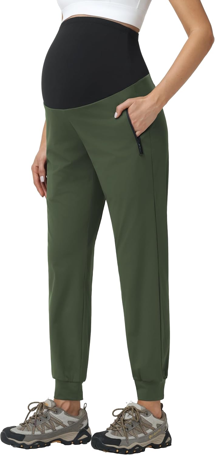 Foucome Women's Maternity Pants Quick Dry Zipper Pockets Athletic Joggers Casual Pregnancy Sweatpants