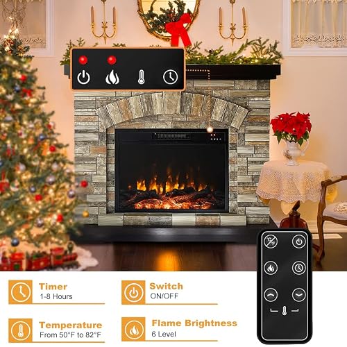 Electric Fireplace with Mantel, Tall Fire Place Heater Freestanding with Remote Control Timer LED Flame for Living Room Bedroom - Thumbnail 4