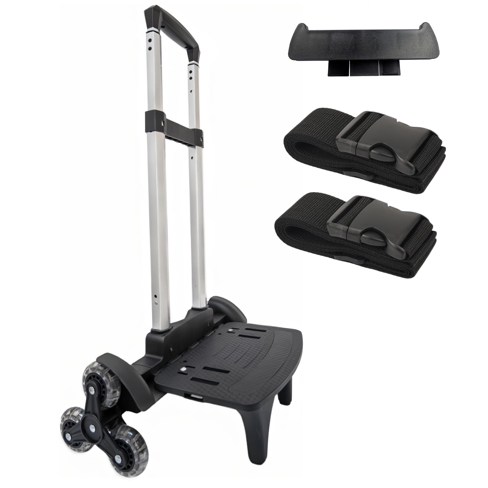 Carro de mochila plegable ligero – Carro de mano con ruedas de 3 ruedas negro con correa, carrito plegable portátil para mochila, viajes, desplazamientos y uso diario