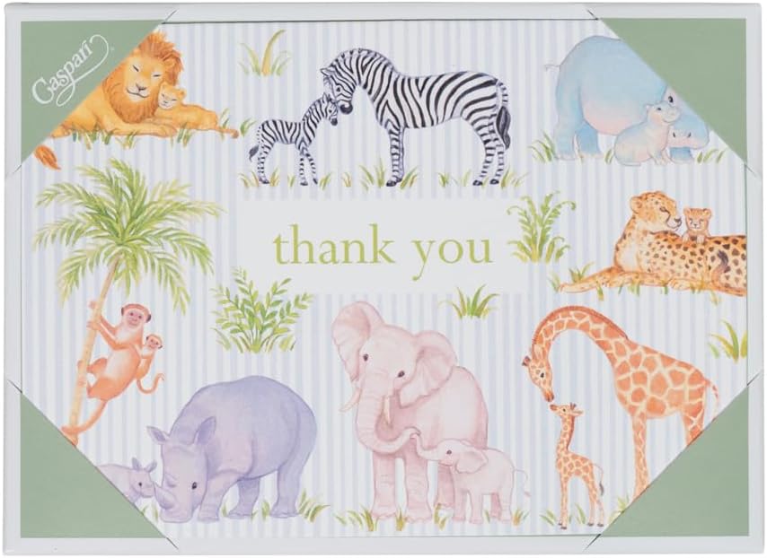 Caspari Safari Baby Thank You Notes with Envelopes, Baby Shower Thank You Card Set, 8 Cards, 4 x 6 Inches, Printed in USA