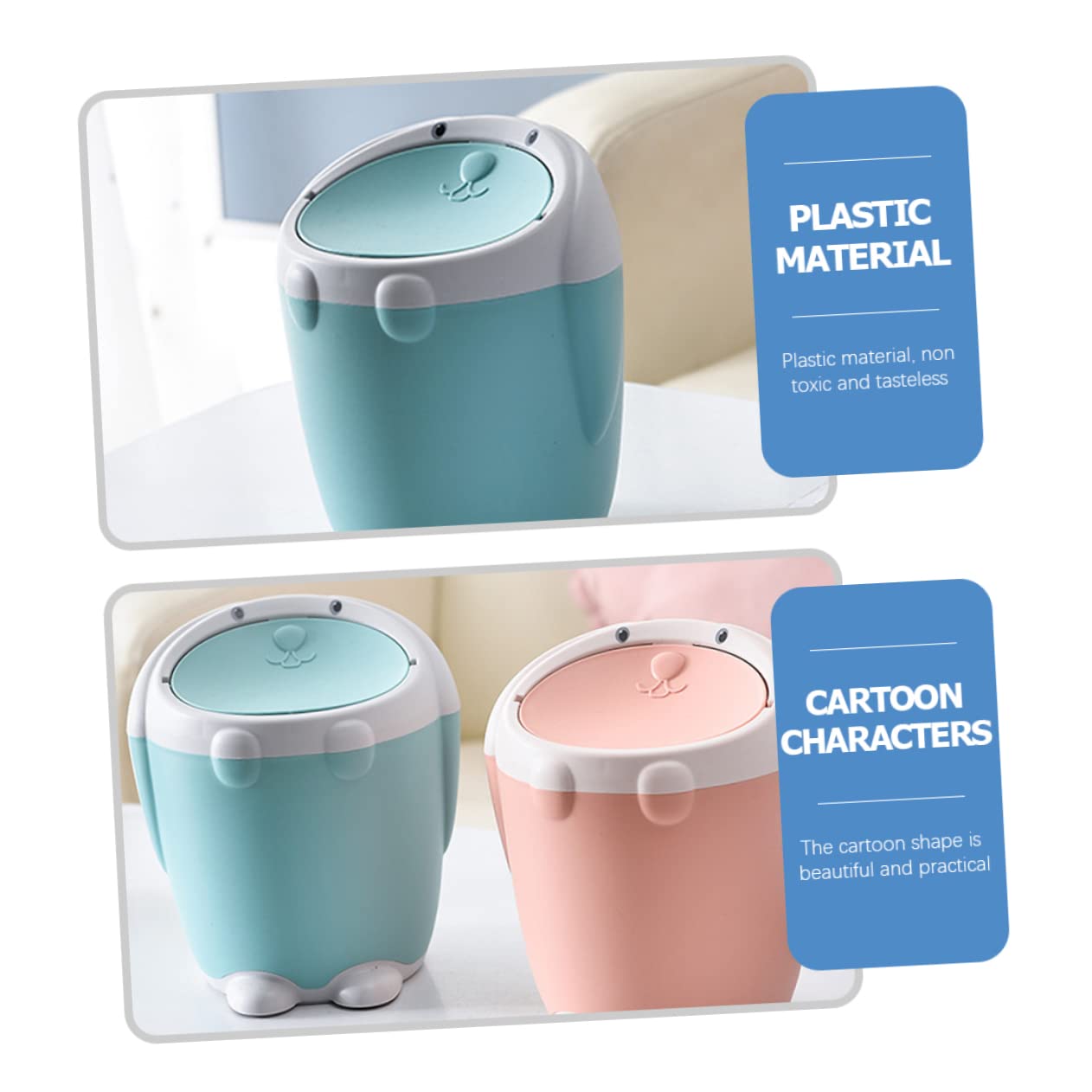 Cabilock Cartoon Rabbit Desktop Waste Bin Press Lid Multi-Function Rubbish Container for Office and Home Small Table Trash Can Cute Storage Bucket for Boys and Girls