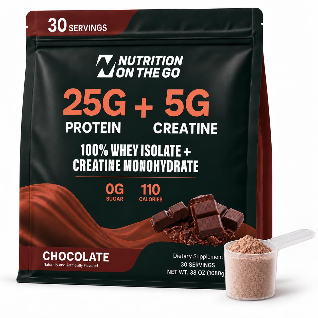 2-in-1 Whey Protein Isolate plus Creatine Powder Chocolate