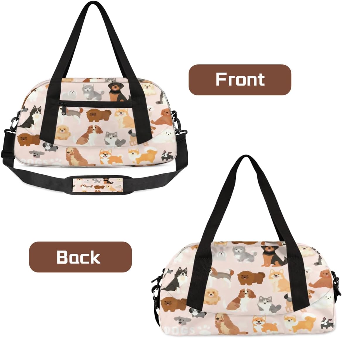 Dog Duffle Bag for Girls, Cute Kids Overnight Bags Pink Girls Dance Bag Lightweight Water Resistant Foldable Dog Paws Sports Gym Bag Weekender Overnight Sleepover Carry On Travel Bag