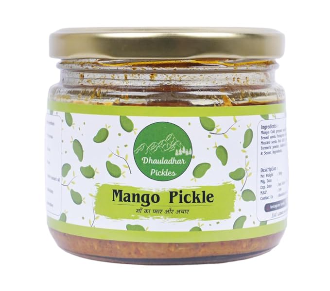 Dhauladhar Pickles 300g Homemade Traditional Mango Pickle | 100% Vegetarian Tasty Ready to Eat Pickles | No Added Preservatives and Chemical Free Pickle Jar