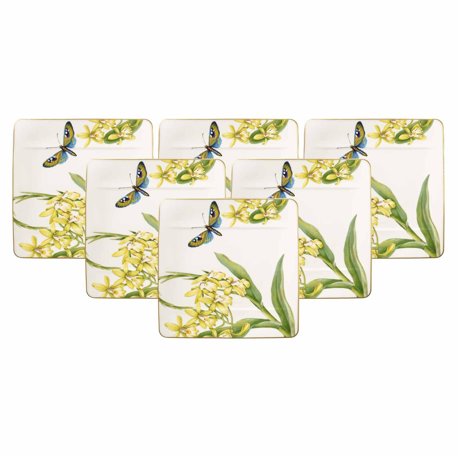 Villeroy & Boch Amazonia kwadratowy talerz śniadaniowy, szlachetne naczynia z wysokiej jakości porcelany kostnej, 23 x 23 cm, zestaw 6 sztuk
