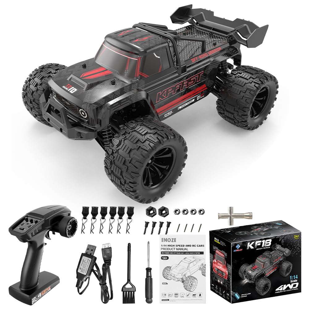Zdalnie sterowany samochód dla dorosłych, 1/14, 75 km/h, 3S, bezszczotkowy silnik RC, wysoka prędkość, Offroad Drift, samochód wyścigowy, 4WD Off Road Race Buggy, 3 baterie (czarny)