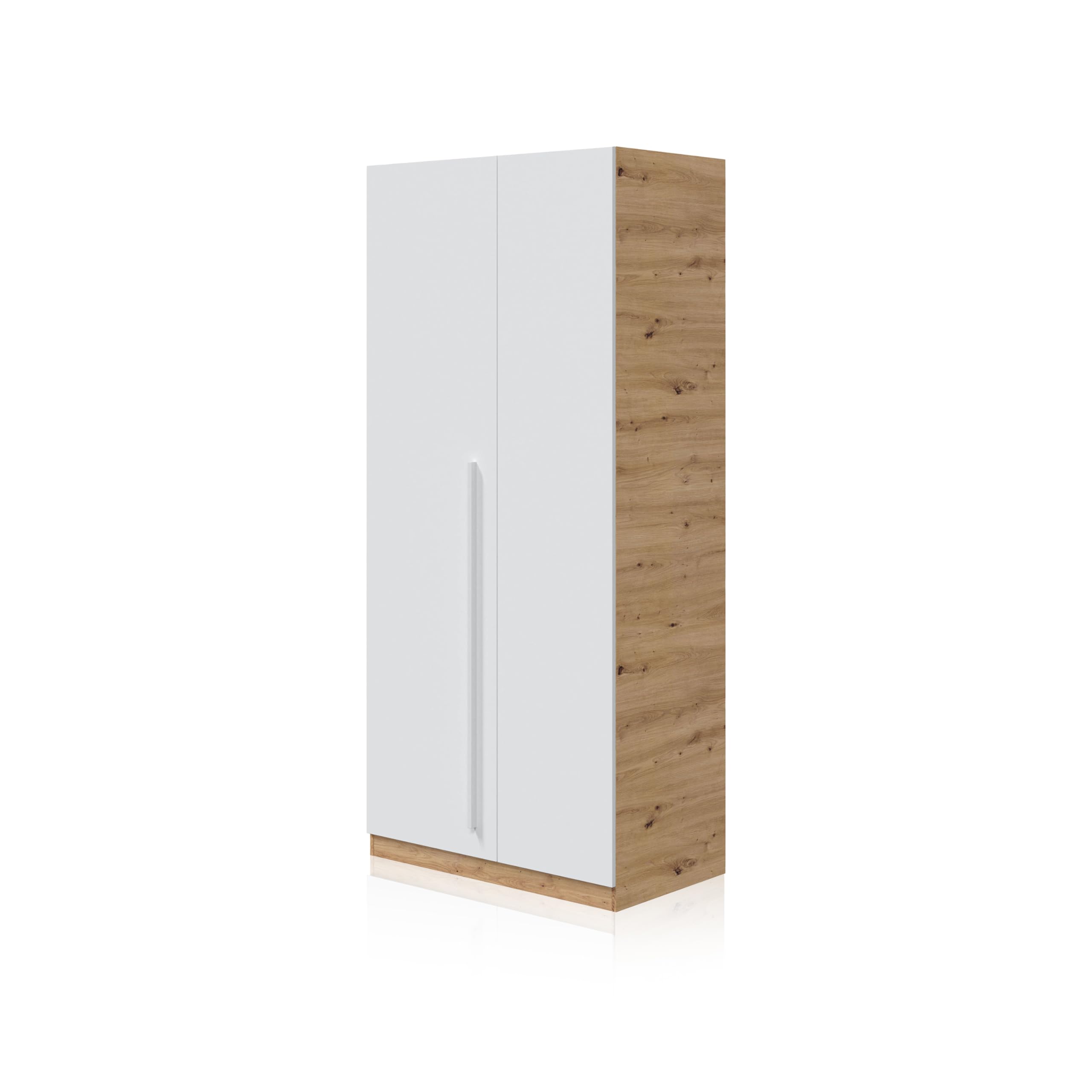 duehome | Armario Juvenil, Infantil, Armario Individual, Modelo Dess, Acabado en Color Blanco Artik y Roble Nodi, Medidas: 90 cm (Ancho) x 200 cm (Alto) x 52 cm (Fondo)