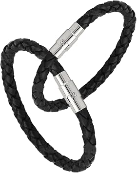 Couple Cuff Braided Leather Bracelet Set for Men Women Black 2pcs