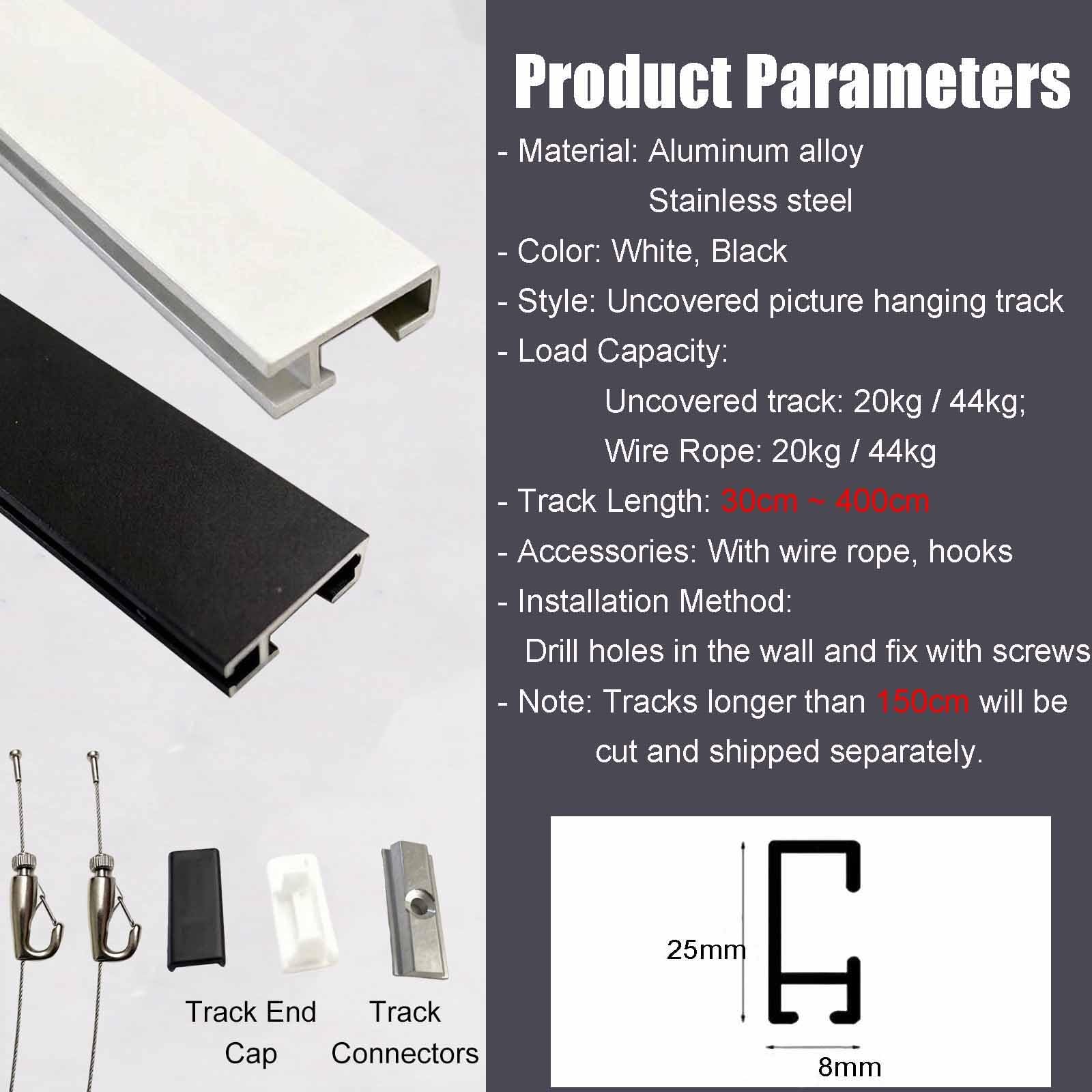 sistemas para colgar cuadros Ganchos Ajustables Riel Para Colgar Cuadros Negro white, Kit De Galería Para Colgar Arte Con Cuerda De Acero Inoxidable(Black,L 80 CM)