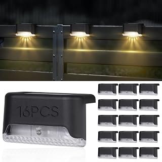 Toyosport 16Pcs Solar Deck Lights, Solar Powered Step Lights, Waterproof LED Outdoor Fence Lighting, Led Solar Lamps for Outdoor Pathways, Yards, Patios, Stairs, Steps, Fences