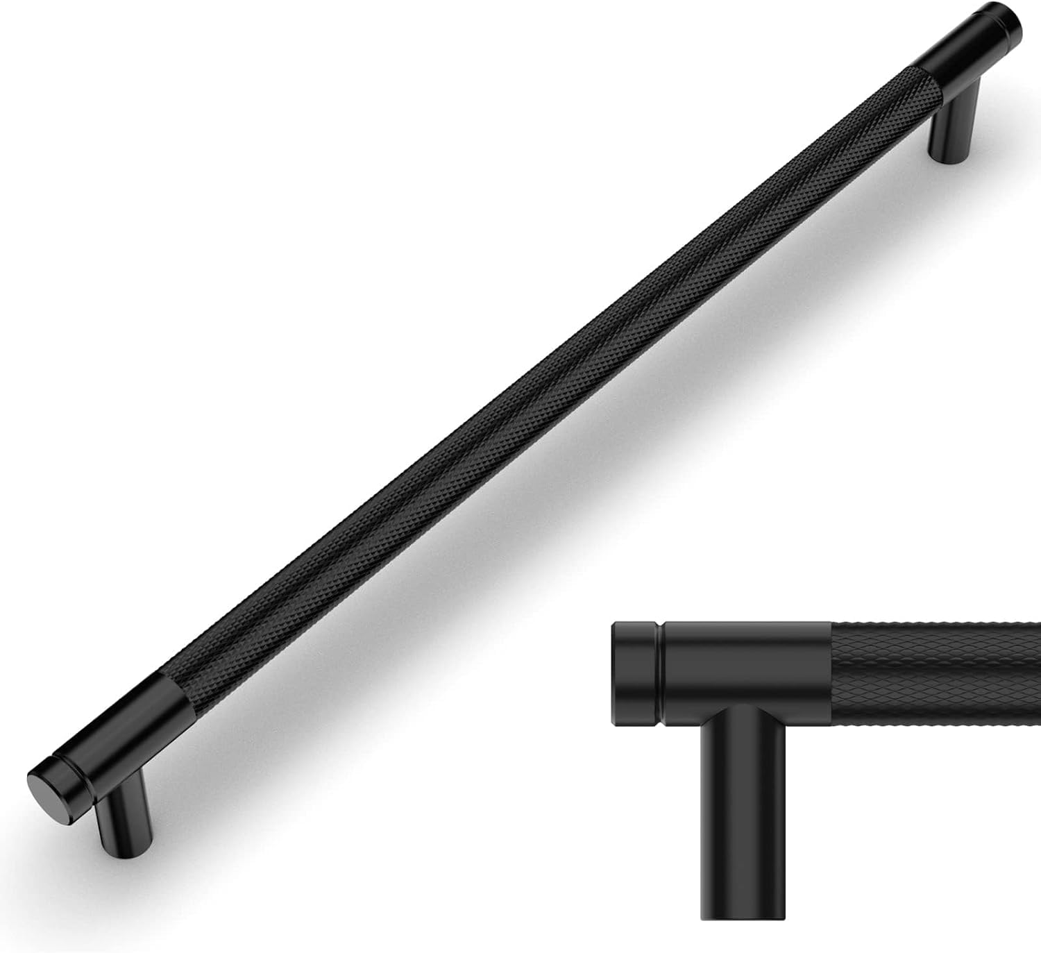 Amerdeco 10 Pack Matte Black Knurled Cabinet Pulls 320mm Hole Center Cabinet Hardware Kitchen Cabinet Handles for Bathroom Drawer Pulls Dresser Pulls AM003 — image 1