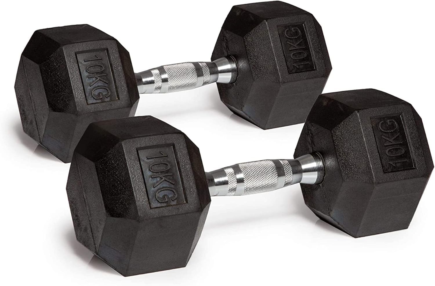 Mancuernas hexagonales – Pesas de mano hexagonales de hierro fundido con revestimiento de goma, juego de mancuernas comerciales resistentes para entrenamiento de pesas, gimnasio en casa, mango cromado
