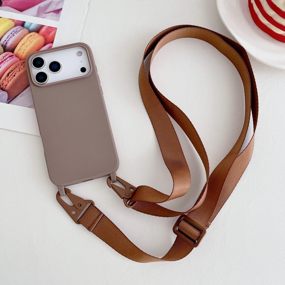 Cordon et bandoulière coque iPhone 14 Pro Max marron voyage - 7