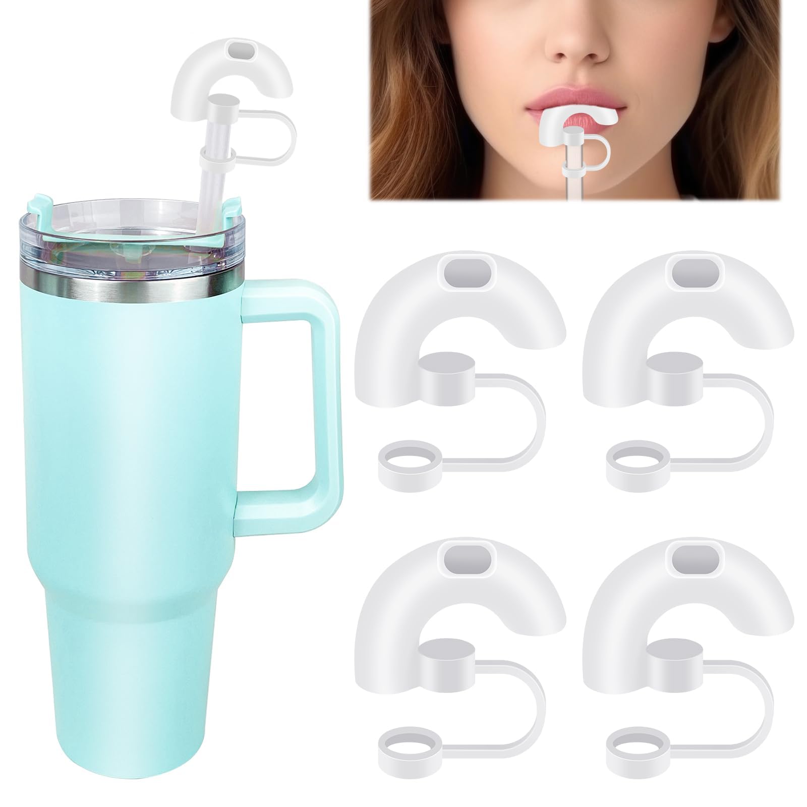 NALACAL 4 Pack Anti Wrinkle Straw Cover Cap for Stanley Cup, Anti Lip Drinking Straw Topper Tip for Tumbler 40oz 30oz, Reusable Soft Silicone Straw Covers Prevent Lip Wrinkles