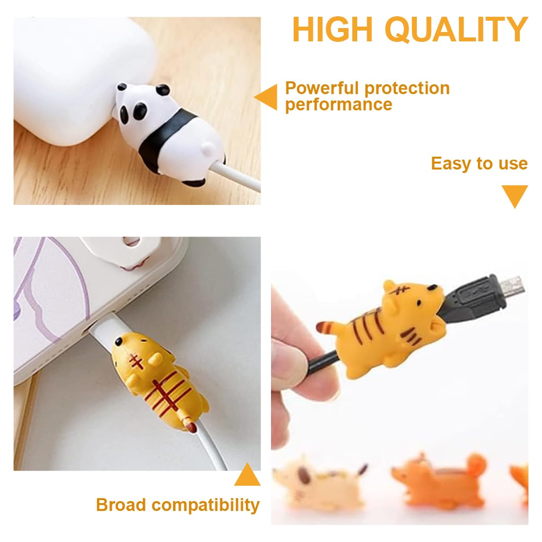 10PCS Protezione Cavi in Silicone, Animali Proteggi Cavi, Cavi di Ricarica, Anti Rottura, Protezione Piegatura, Compatibile con la Maggior Parte dei Cavi per Smartphone
