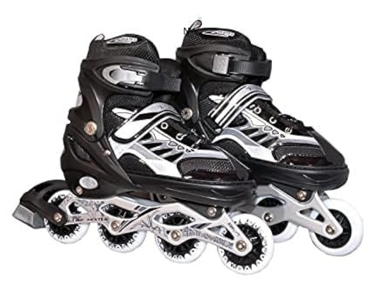 4 Wheels Inline Adjustable Skates Skating Shoes for Boys & Girls Skating Shoe Adjustable Roller Blades Age 6 to 15 Years Kids PU Strong Wheels Aluminium with LED Flash Light on Wheels (Black)