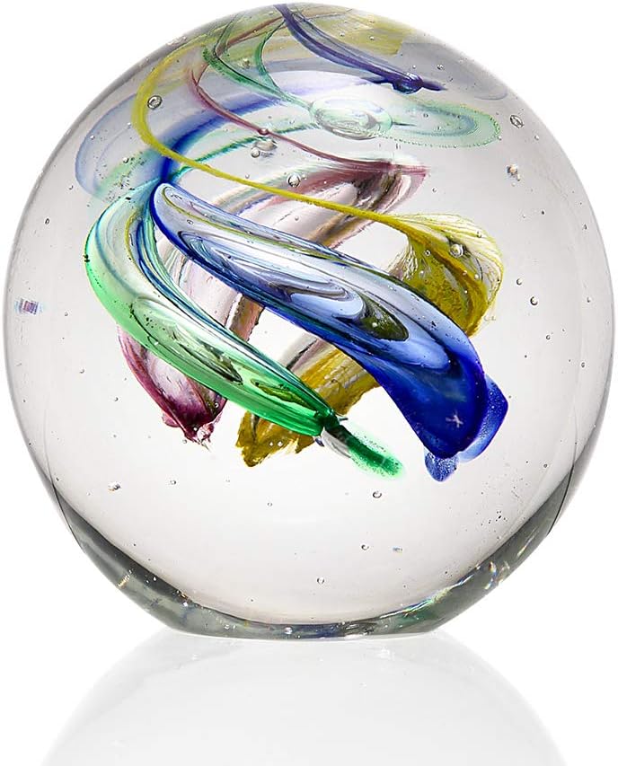 Art Glass Rainbow Swirl Sphere Paperweight Glass Ball